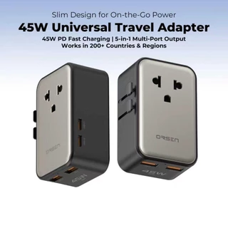 (ใหม่ล่าสุด) Eloop C48 หัวแปลงปลั๊กไฟ PD45W Universal Travel Adapter หัวปลั๊ก4แบบ Port Type-C / USB-A ใช้งานทั่วโลก