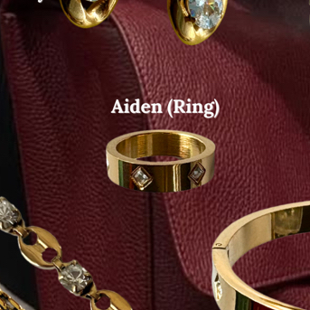 Valencia Haus | Aiden Ring แหวนสแตนเลสสีทองประดับ Cubic Zirconia ทรงข้าวหลามตัด กันน้ำ ใส่ได้ทุกวัน
