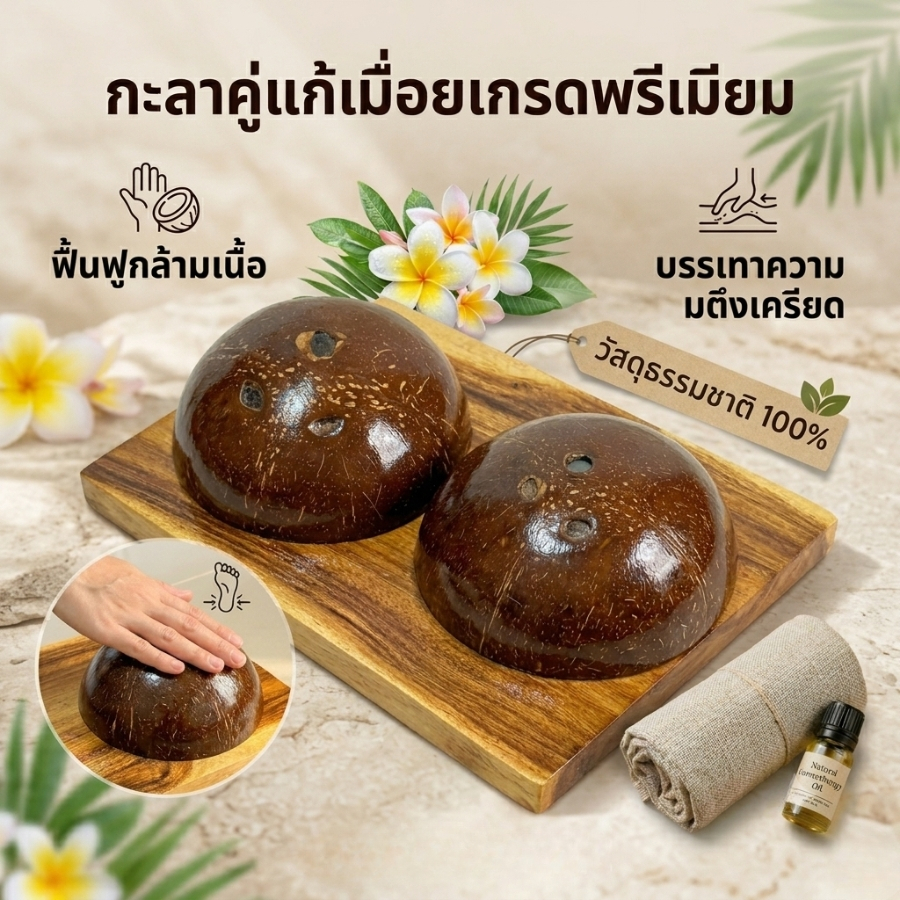 [พร้อมส่ง] กะลาคู่นวดเท้า ไม้แท้ภูมิปัญญาชาวบ้าน แก้อาการรองช้ำ บรรเทาปวดส้นเท้า นวดฝ่าเท้า คลายเส้น พกพาง่าย