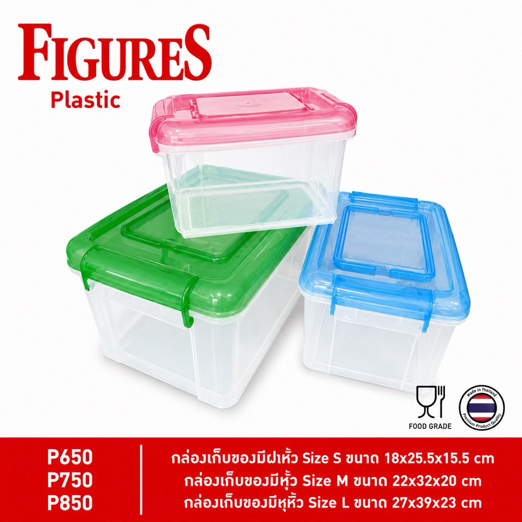 Figure กล่องมีหูหิ้ว เกรดส่งออกญี่ปุ่น กล่องอเนกประสงค์ กล่องเก็บของ ขนาด 5L, 12 L, 24L