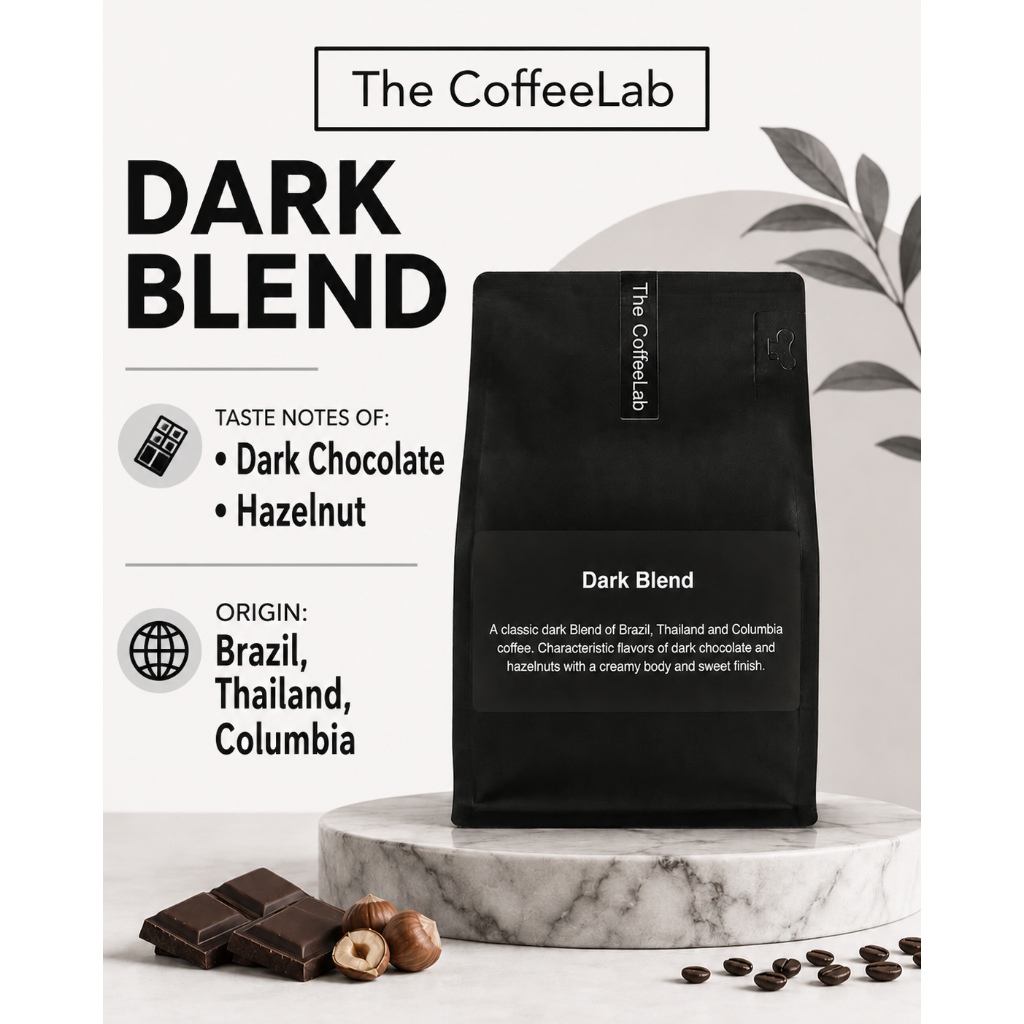 The CoffeeLab เมล็ดกาแฟ Dark Blend 250g / 1kg, คั่วเข้ม Brazil, Columbia เมล็ดกาแฟดำ ดาร์กช็อกโกแลต เฮเซลนัท กาแฟดีดเข้ม