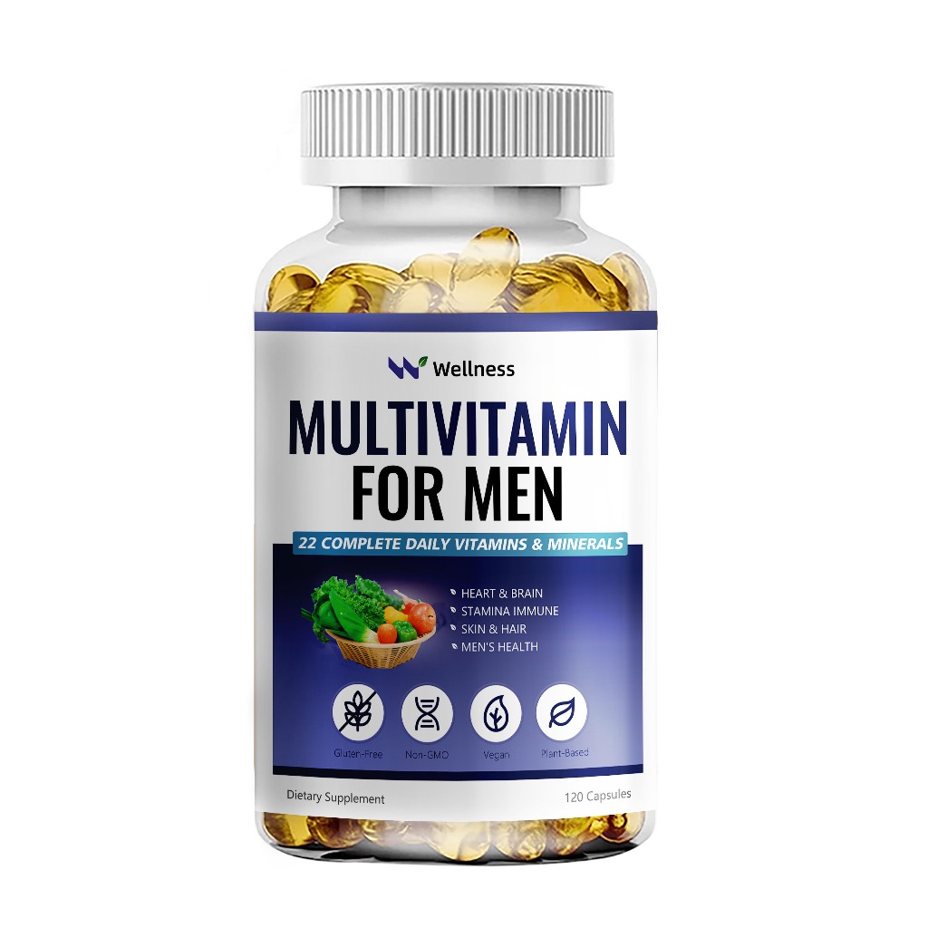 Wellness Men's Multvitamin พลังงาน สุขภาพสมองและหัวใจ - อาหารเสริมมัลติวิตามิน แมกนีเซียม แคลเซียม สังกะสี สำหรับผู้ชาย