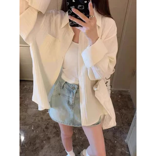 เสื้อเชิ้ตแขนยาวผู้หญิง เสื้อท็อปสีเรียบ สไตล์เรียบหรู ใส่ได้หลายโอกาส ผ้าสวมใส่สบาย นุ่ม มีให้เลือก 4 สี