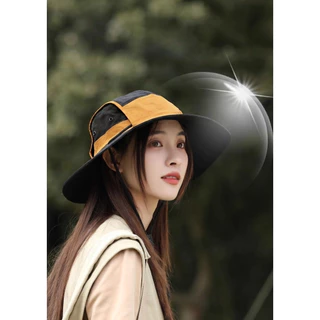 [W0387] หมวกกันแดดปีกกว้างทูโทน สกรีนลายภูเขา เหมาะสำหรับเดินป่า ใส่กันแดด ทำกิจกรรมกลางแจ้ง