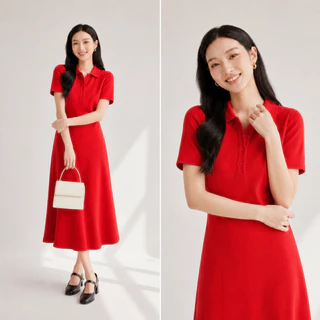 Lorra เดรสโปโลคอปก แขนสั้น ผ้ายืด ทรงตรง พลัสไซซ์ สาวอวบ M-3XL
