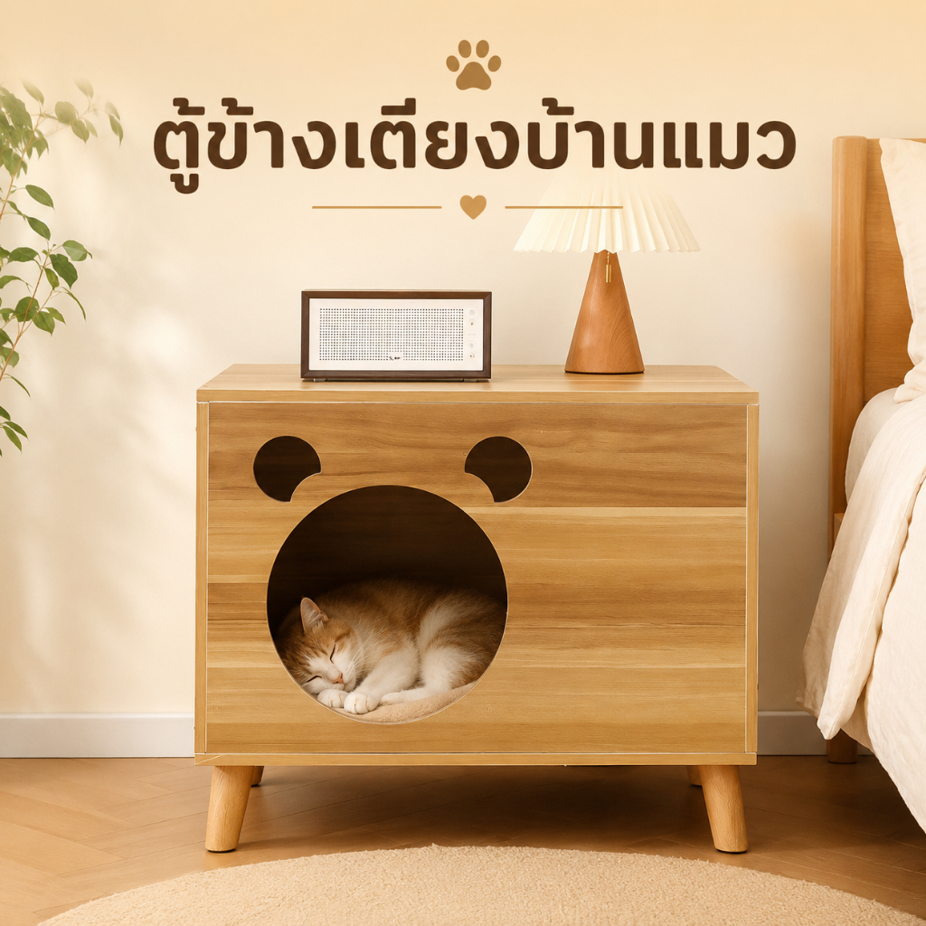 โต๊ะข้างเตียงแมวขาไม้จริง40cm/50cm ภายใน 30 ปอนด์ เตียงแมว สไตล์โมเดิร์นขนาดเล็ก โต๊ะข้างเตียงสำหรับแมว