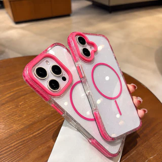 ✨ [ใหม่ล่าสุด!] เคสใสแม่เหล็ก กลิตเตอร์ประกายเพชรขอบสี กันกระแทก ขอบนิ่ม สำหรับ iPhone 16 - 17 ทุกซีรีย์