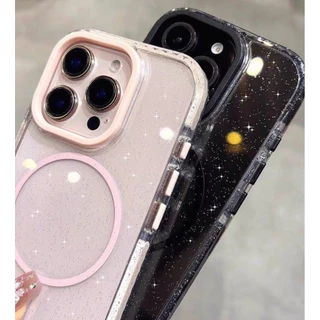✨ [ใหม่ล่าสุด!] เคสใสแม่เหล็ก กลิตเตอร์ประกายเพชรขอบสี กันกระแทก ขอบนิ่ม สำหรับ iPhone 16 - 17 ทุกซีรีย์