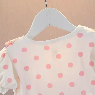 🎀 ชุดเดรสเด็กผู้หญิงลายจุด พร้อมเสื้อคอบัว แต่งหมีน่ารัก สไตล์เจ้าหญิง ใส่สบาย น่ารักสดใส 0-2ปี