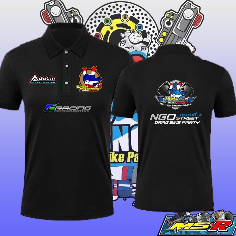NGO Racing Thailand เสื้อฮู้ดสำหรับผู้ใหญ่ Polo shirt ลายพิมพ์ชัดเจนสีสันสด เสื้อคอปกแขนสั้นผ้าฝ้าย