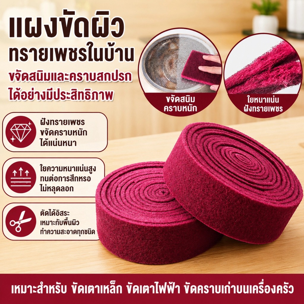 Luxe-Tยางลบขัดหม้อ Carborundum ม้วน 1เมตร แผ่นขัดทำความสะอาดคราบไหม้ คราบตะกรัน สำหรับหม้อ จาน และอุปกรณ์ครัว ใช้งานง่าย