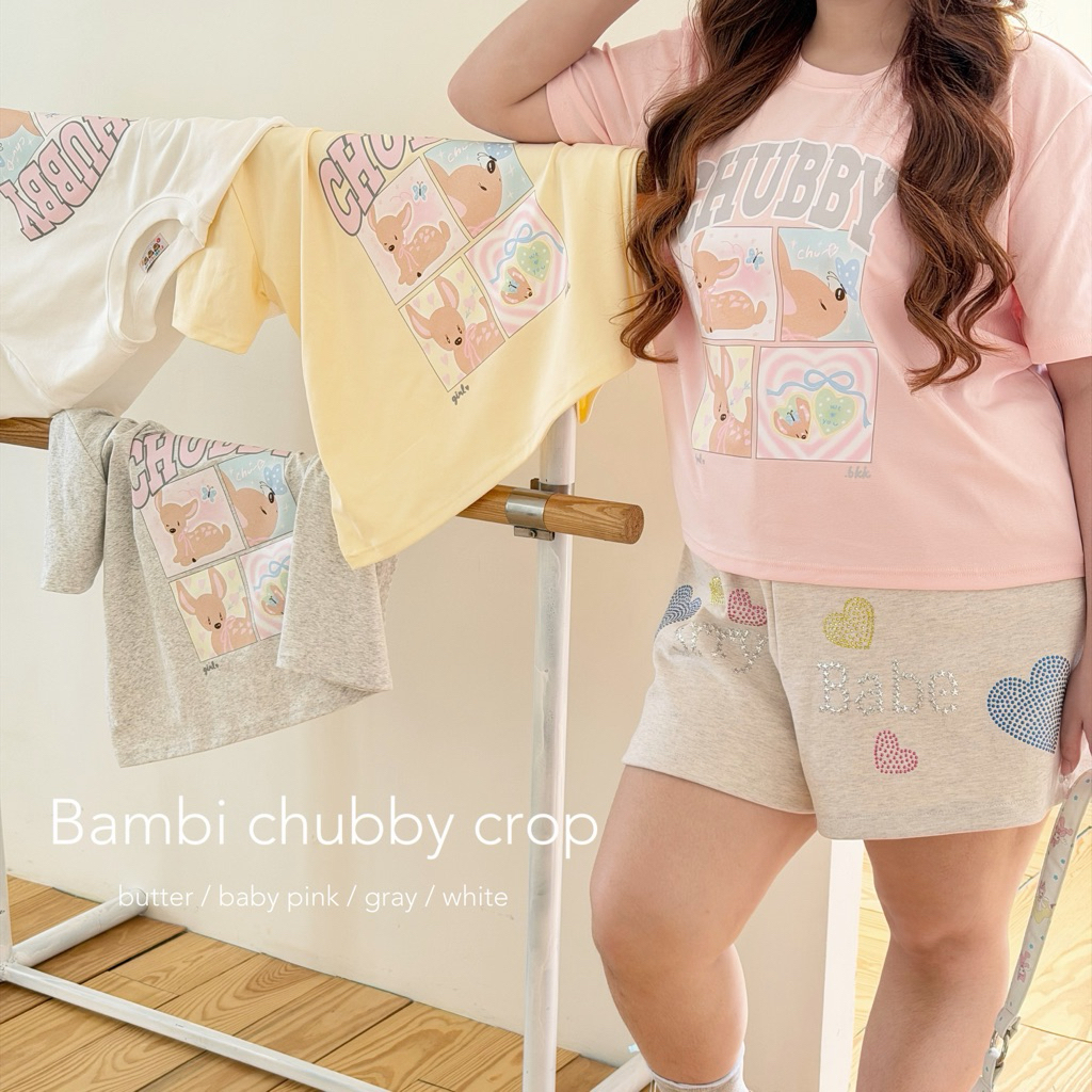 Chubbygirlbkk - Bambi chubby crop₊˚⊹ᰔเสื้อครอปสาวอวบ คอกลม สกรีน