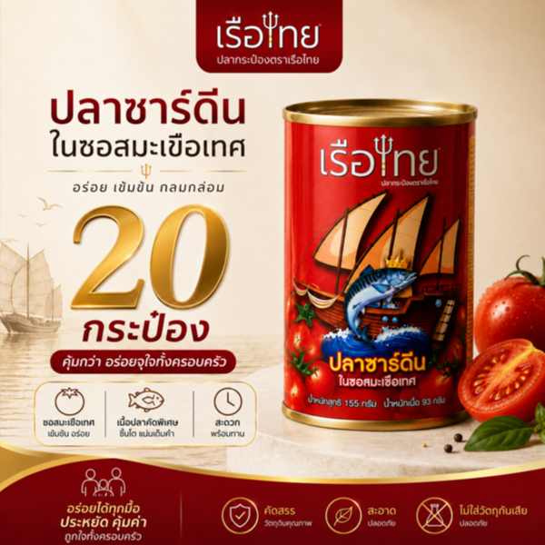 ปลากระป๋องเรือไทย 2 แพ็ค 20 กระป๋อง สุดคุ้ม!