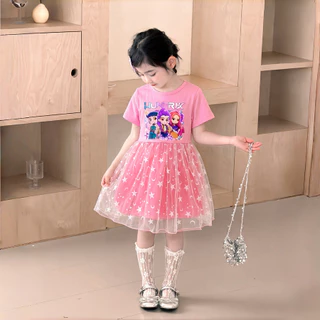 PRINCESS KESLI 2-9 ปี Kpop Hunter ชุดเดรสเด็กผู้หญิง ลายการ์ตูน ลายดาว กระโปรงลูกไม้เด็ก ชุดเด็ก แฟชั่นฤดูร้อน