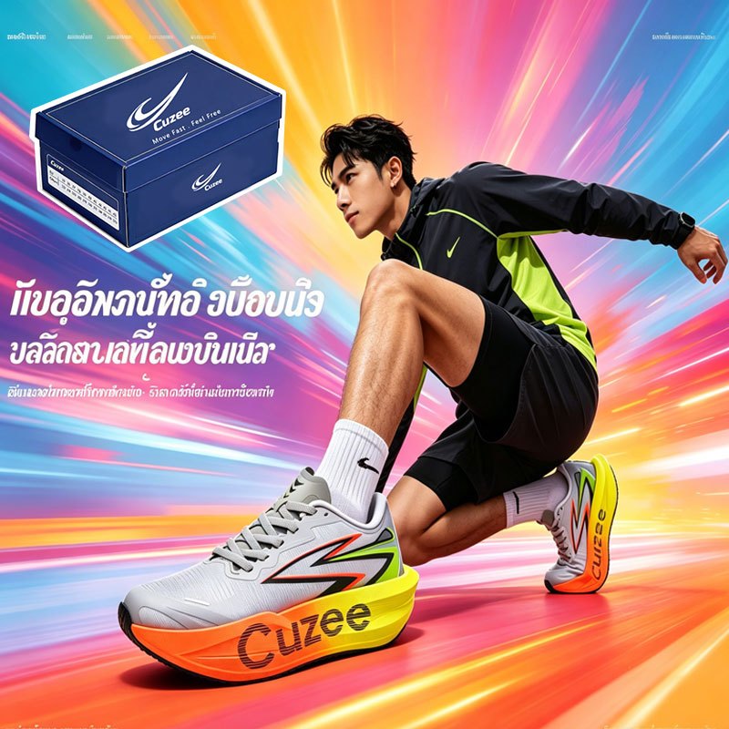 รองเท้าผ้าใบกีฬา น้ำหนักเบา ระบายอากาศได้ดี ออกแบบมาเพื่อการรองรับแรงกระแทกและการเด้งกลับที่เหนือกว่า สำหรับการวิ่งมาราธ