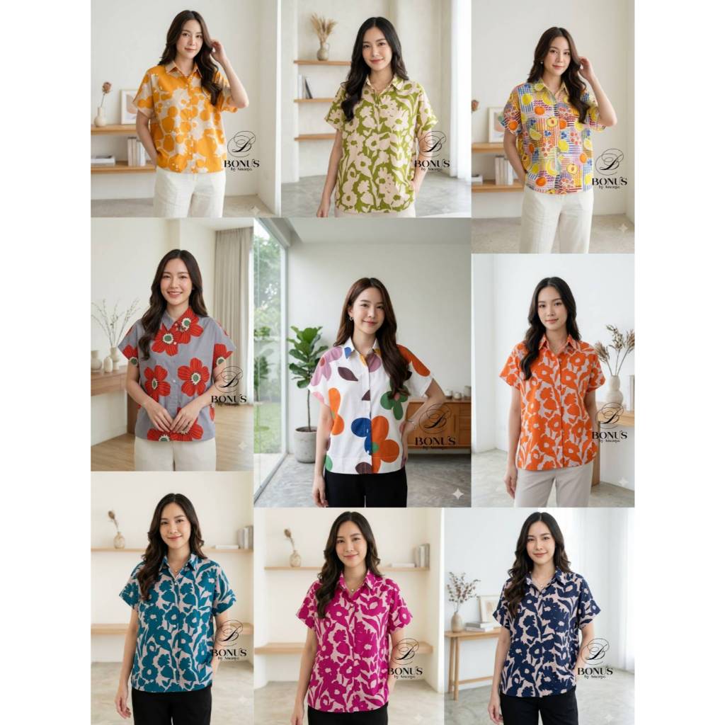 เสื้อคอปกเชิ้ตแขนสั้น ผ้าคอตตอนญี่ปุ่น ป้ายBonus by Ananya 1862569