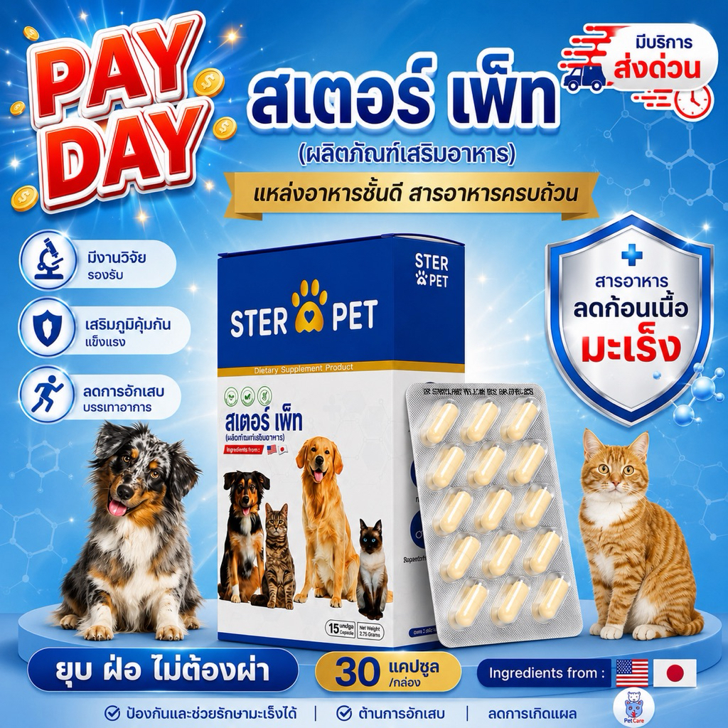 [เฉพาะลูกค้าใหม่ NEW8888] (Ster Pet) 1 กล่อง 15 แคปซูล อาหารเสริมภูมิคุ้มกัน ลดอาการอักเสบในน้องหมา แมว ป่วย 🐶✅