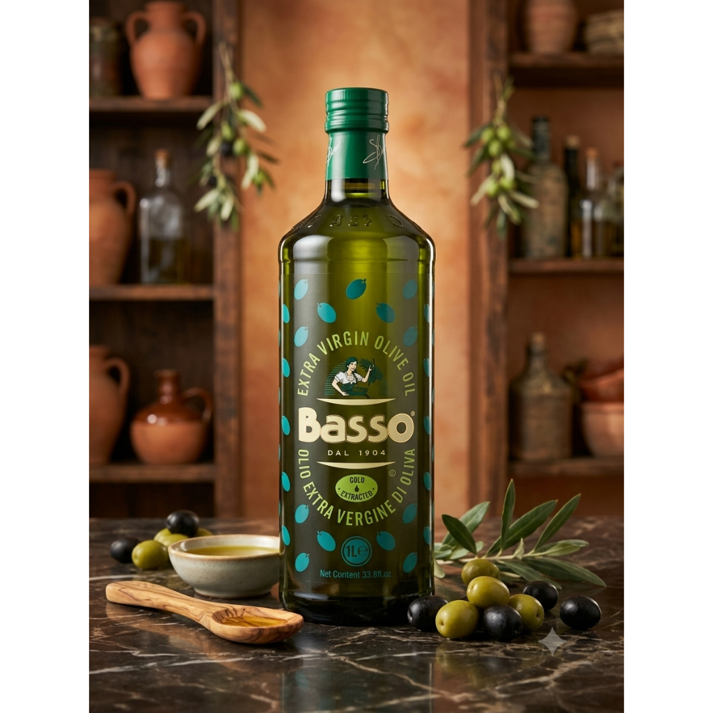 น้ำมันมะกอกบริสุทธิ์พิเศษ บาสโซ Basso Extra Virgin Olive Oil 1L Product Of italy