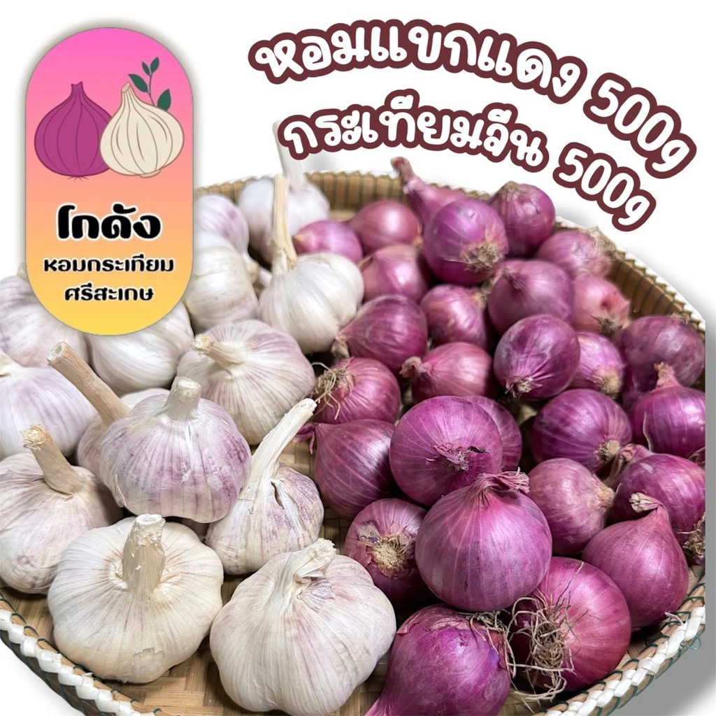 เซ็ตมินิ หอมแขก 500 กรัม + กระเทียมจีน 500 กรัม ราคาประหยัด คละไซส์ คัดสวย