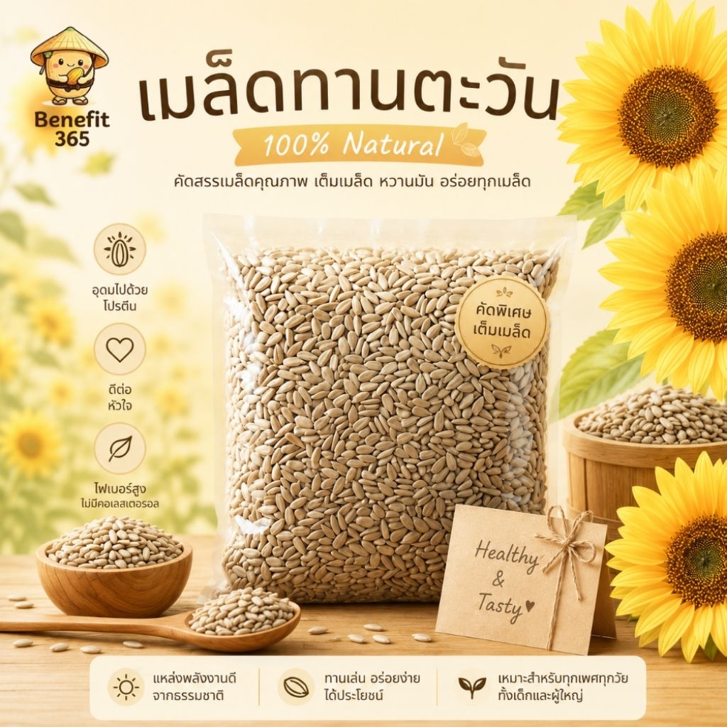 เมล็ดทานตะวันดิบ กะเทาะเปลือก เกรด AAA 1,000 กรัม
