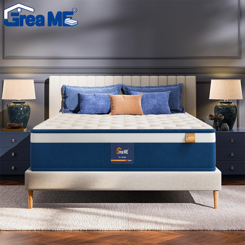 GreaME 10 นิ้ว ขั้นสูง ปิดเสียง ที่นอนสปริง สีฟ้าและสีขาว มีความยืดหยุ่นสูง Pocket Spring Mattress