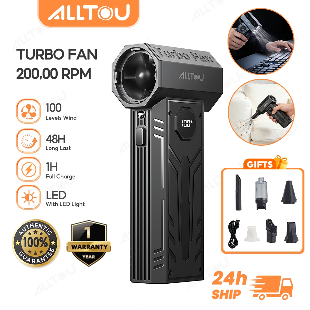 ALLTOU พัดลมเทอร์โบเจ็ท ปรับได้ 100 ระดับ ความเร็วสูง แบบพกพา มีแบตเตอรี่ 8000mAh ชาร์จไฟได้ เครื่องเป่าลมไฟฟ้าพลังแรง