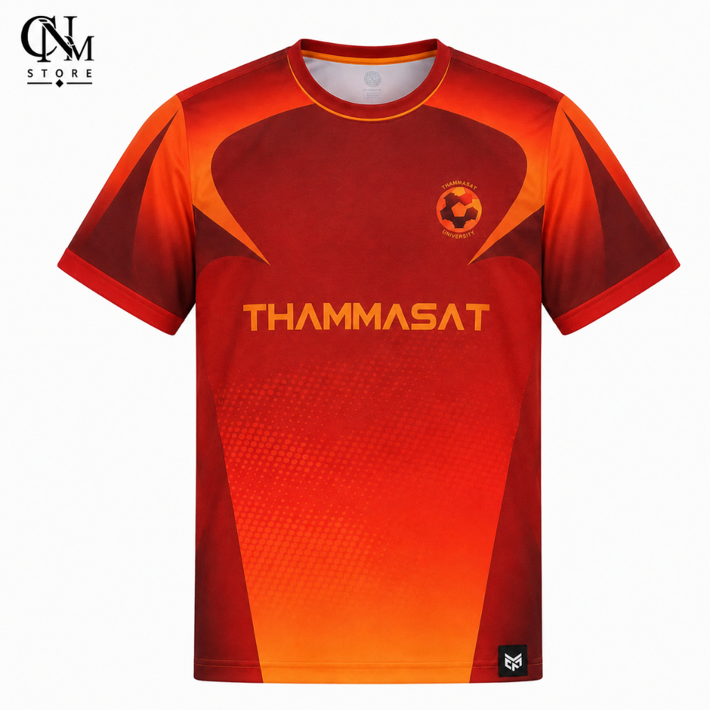 เสื้อเชียร์ฟุตบอลสานสัมพันธ์ จุฬา-ธรรมศาสตร์ คอกลม แขนสั้น ใส่สบาย ระบายอากาศดี แห้งไว เหมาะงานกีฬาและกิจกรรมมหาวิทยาลัย