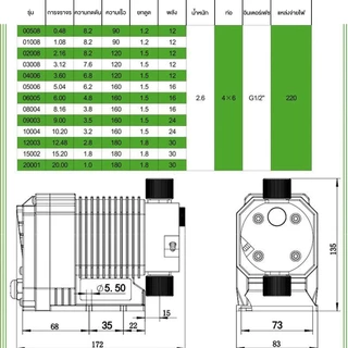 ปั๊มฟีดเคมี Dosing Pump ปั๊มเคมี ปั๊มฟีด 5.04 ลิตร/ชั่วโมง ดูด-จ่ายสารเคมี 6.2 บาร์ ไฟ AC 220V