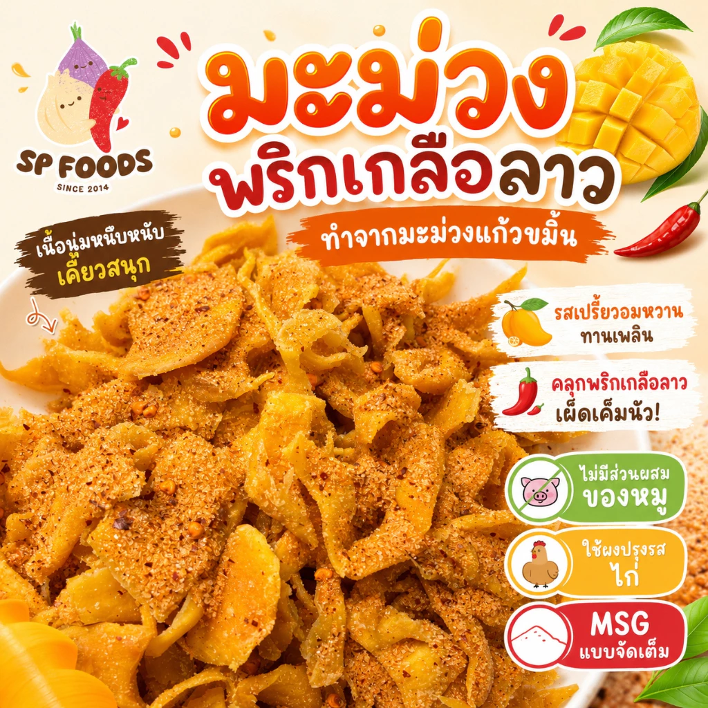 มะม่วงพริกเกลือ มะม่วงอบแห้ง By SP FOODS หอม หวานน้อย อร่อย ฟิน ผลไม้อบแห้ง