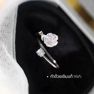 MEET💕แหวนเงินแท้ Camellia แหวนผู้หญิง แหวนเงินแท้ แหวนปรับขนาดได้ แหวนเรียบหรู แหวนแฟชั่น