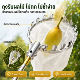 YAKO ตะกร้อสอยผลไม้ ด้ามยืดหดได้ 3-7M สแตนเลส เก็บผลไม้สูง อุปกรณ์สวน