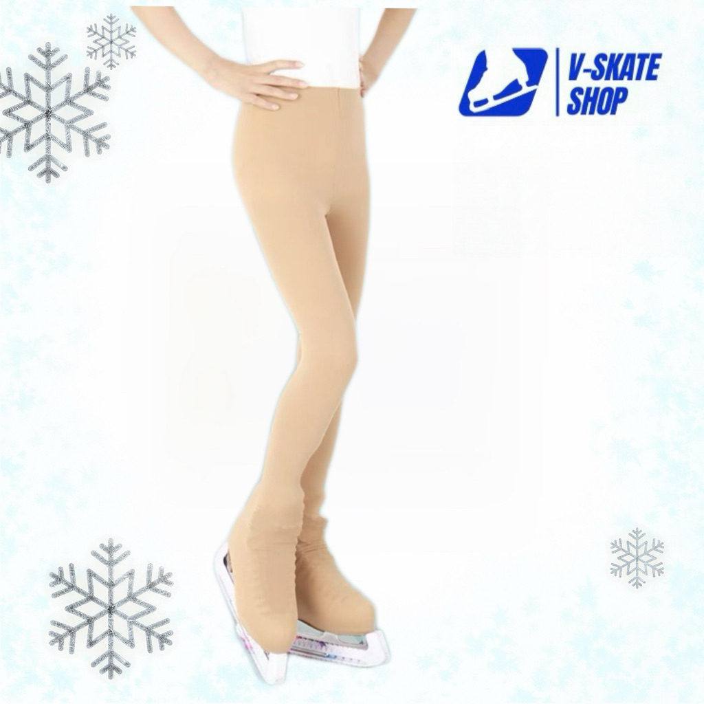 V-Skate ถุงน่องไอซ์สเก็ต คลุมทั้งรองเท้า หนานุ่ม สีเนื้ออ่อน สำหรับไอซ์สเก็ต Figure Skating Tight