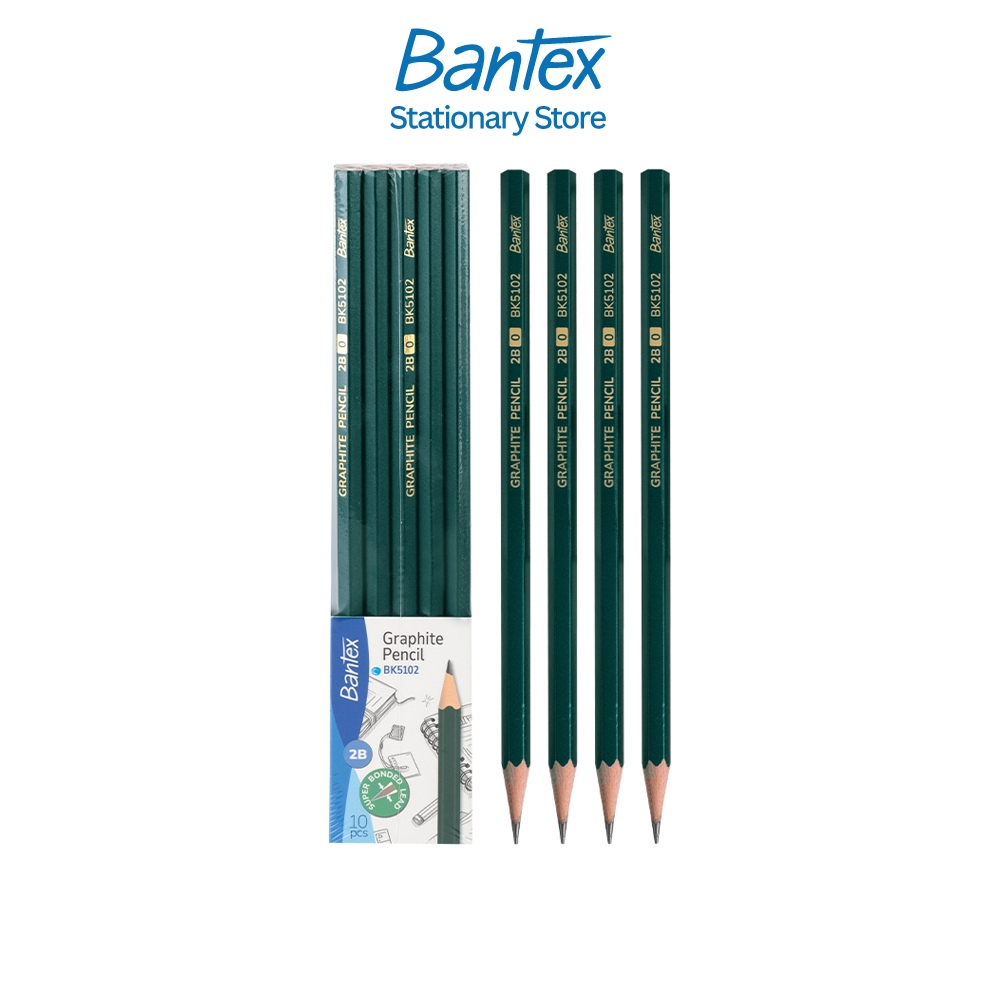 Bantex ดินสอ ดินสอไม้ 2B ไส้เข้มคมชัด ด้ามสีเขียวและสีพาสเทล จับถนัดมือ เหลาง่าย Pencils
