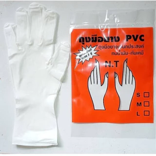 ถุงมือ PVC สีขาวตราNT ข้อสั้น ถุงมืออเนกประสงค์ใช้เก็บก้อนยาง 1 โหลมี 36 คู่ สวมใส่ง่ายสำหรับทำความสะอาด
