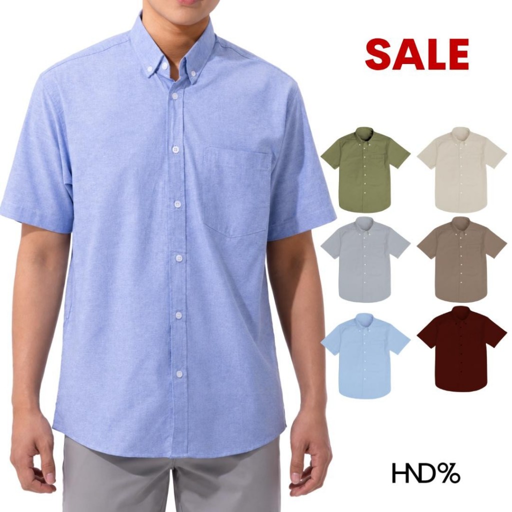 HND% Clearance [M-6XL] เสื้อเชิ้ตคอปก แขนสั้น ผ้า OXFORD 10 สี รุ่น GINZA เสื้อเชิ้ตผู้ชายแขนสั้น สีขาว สีดำ