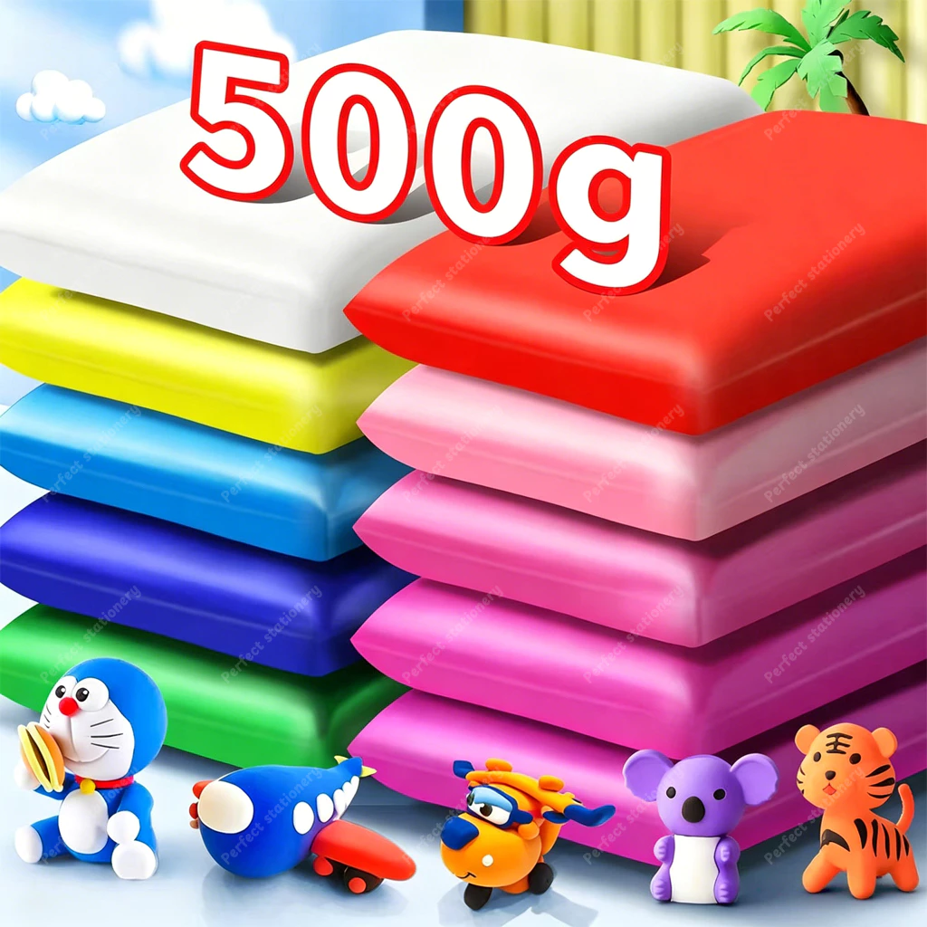 ดินเหนียวน้ําหนักเบา (100/500 กรัม) สําหรับเด็ก สีสันสดใส แบบไม่มีกาว หรืออบ เกรดพรีเมี่ยม คละสีง่าย ปลอดสารพิษ