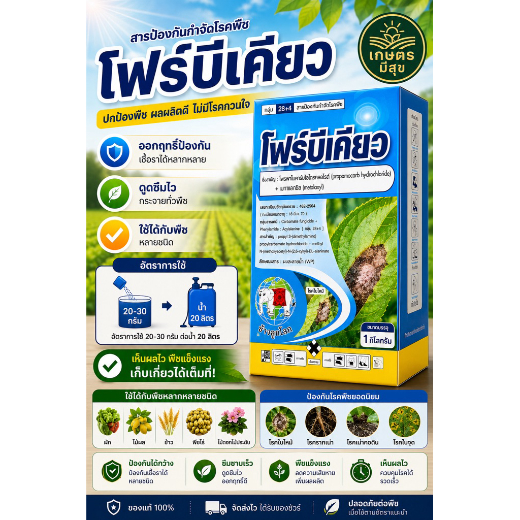 โฟร์บีเคียว ขนาด 1 กิโลกรัม ป้องกันกำจัดโรคได้หลากหลาย