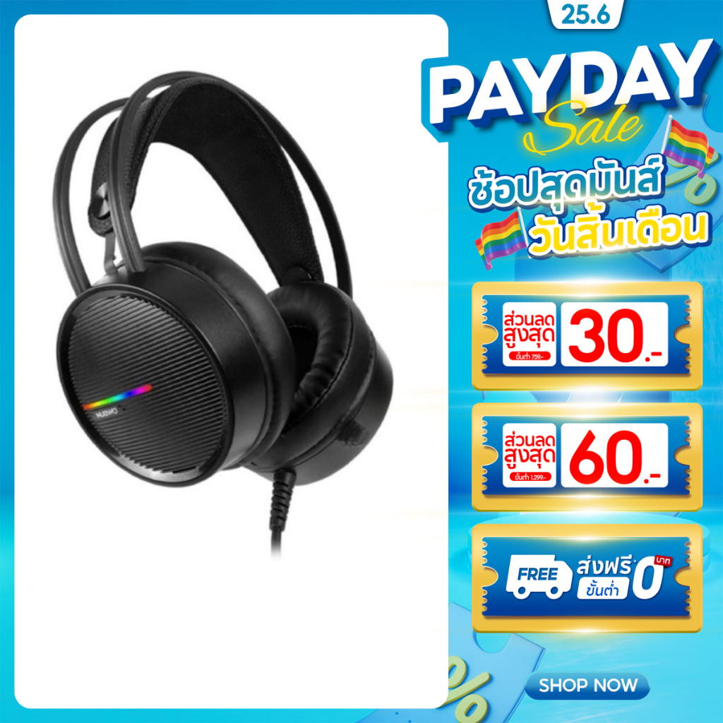 NUBWO หูฟังเกมมิ่ง 7.1 Virtual Sound ลำโพงขนาดใหญ่ 50mm ไฟ LED สวยงาม เชื่อมต่อ USB 2.0 รุ่น X98