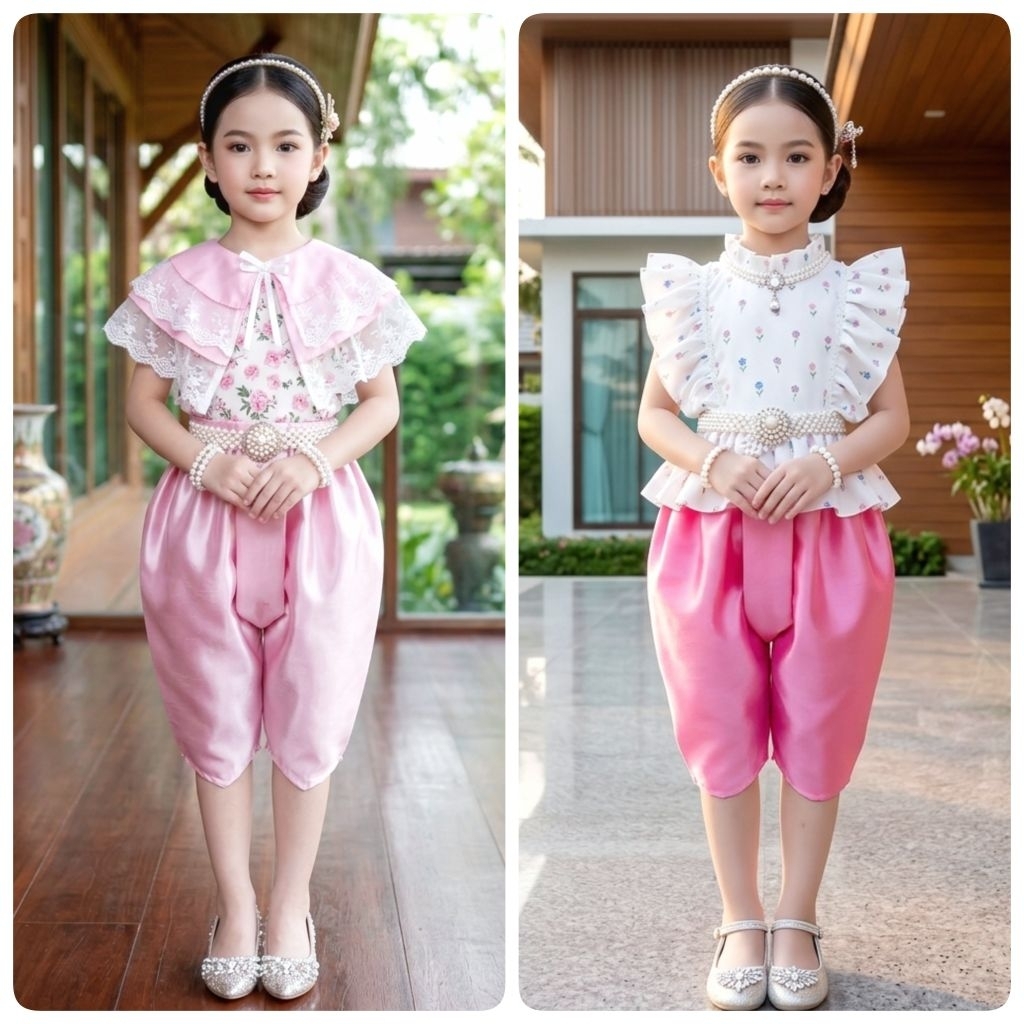 ชุดไทยเด็ก ชุดไทยประยุกต์เด็กผู้หญิงรุ่นเสื้อ+โจง+สไบ รวม 3 ชิ้น ***ไม่รวมเครื่องประดับ***