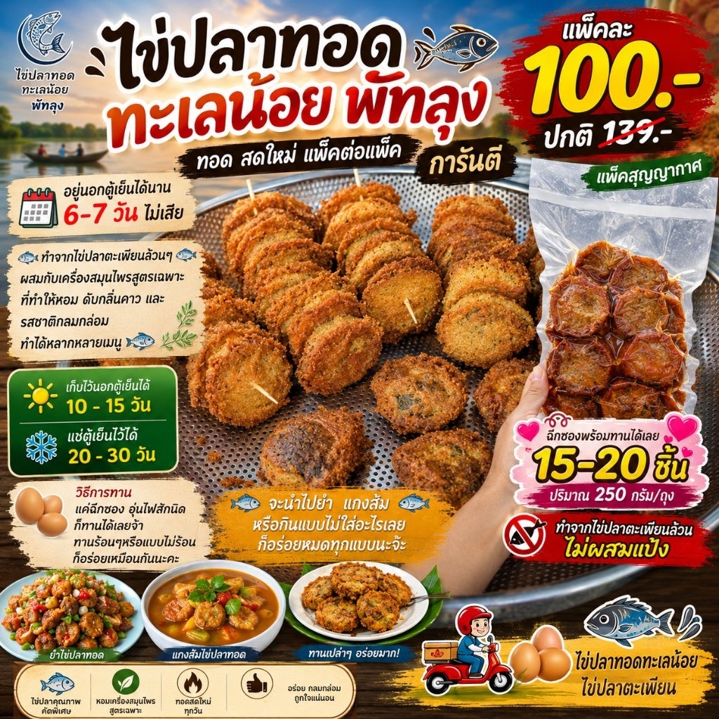 ของดีเมืองพัทลุง! ไข่ปลาทอดทะเลน้อย หอมสมุนไพร สูตรเฉพาะอร่อยจนต้องสั่งซ้ำ แพ็คละ 100.- | 250กรัม | 15-20ชิ้นใหญ่ต่อแพ็ค