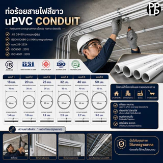 (3 ท่อน ท่อนละ 96cm.) ท่อร้อยสายไฟ uPVC สีขาว NANO แข็งแรง ทนทาน ขนาด 16/20/25/32/40/50 มม.