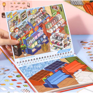 สมุดสติ๊กเกอร์จัดฉาก 3D แบบ Immersive Storage Series สไตล์ร้านค้าและร้านอาหาร