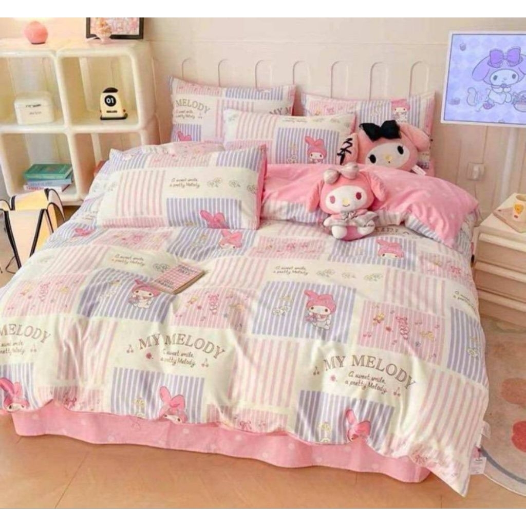 ผ้าปูที่นอนครบเซ็ต6ชิ้น โทนสีชมพู พร้อมผ้านวม มีขนาด3.5/5/6ฟุต