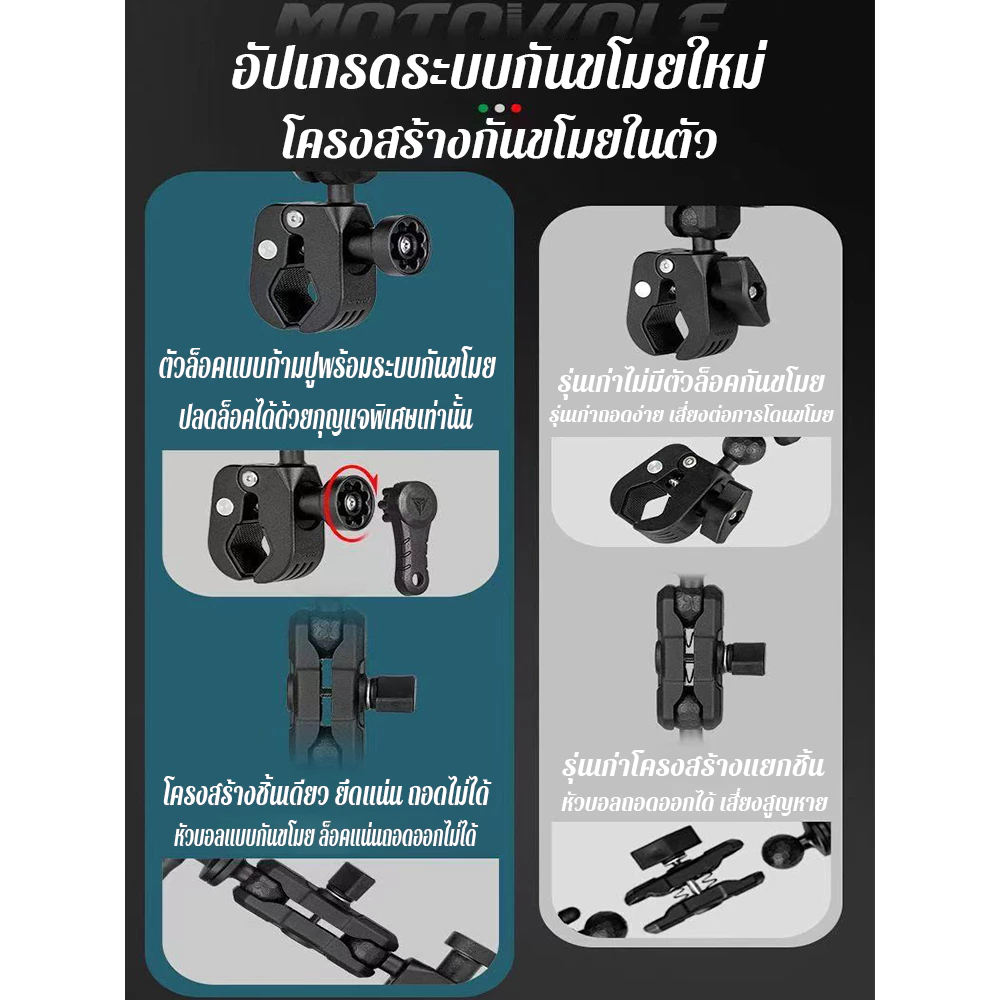 MOTOWOLF ที่ยึดกล้องมอเตอร์ไซค์ MDL3531B สำหรับแฮนด์ thumbnail 4