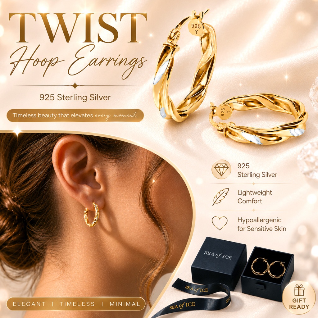 ต่างหูเงินแท้ 925 ต่างหูห่วงบิดเกลียว Twisted Hoop Earrings ขนาด 20 mm ต่างหูผู้หญิง ตัดลาย บิดเกลียว น้ำหนักเบา