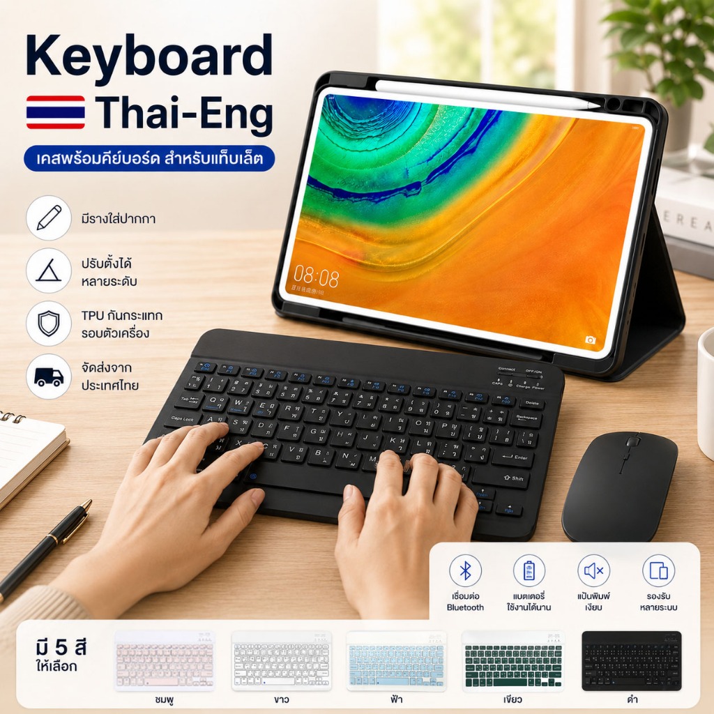 [ไทย-อังกฤษ 9.7 V.1] คีย์บอร์ด บลูทูธ ( Keyboard Bluetooth ) ไอแพด ไอโฟน แท็บเล็ต Samsung Huawei