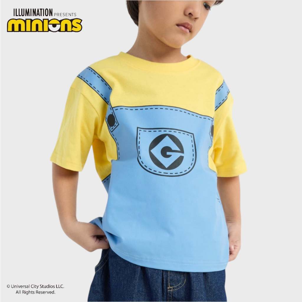Kids (Size110-130) Minions เสื้อยืดเด็กจอมป่วนลายเอี๊ยม พร้อมภารกิจความฮาทุกวัน!