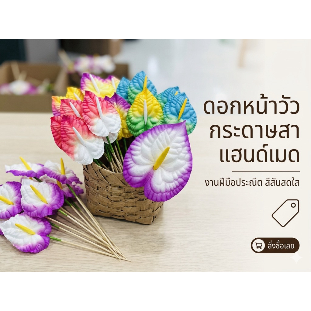 ดอกไม้ประดิษฐ์กระดาษสาหน้าวัว100ดอก