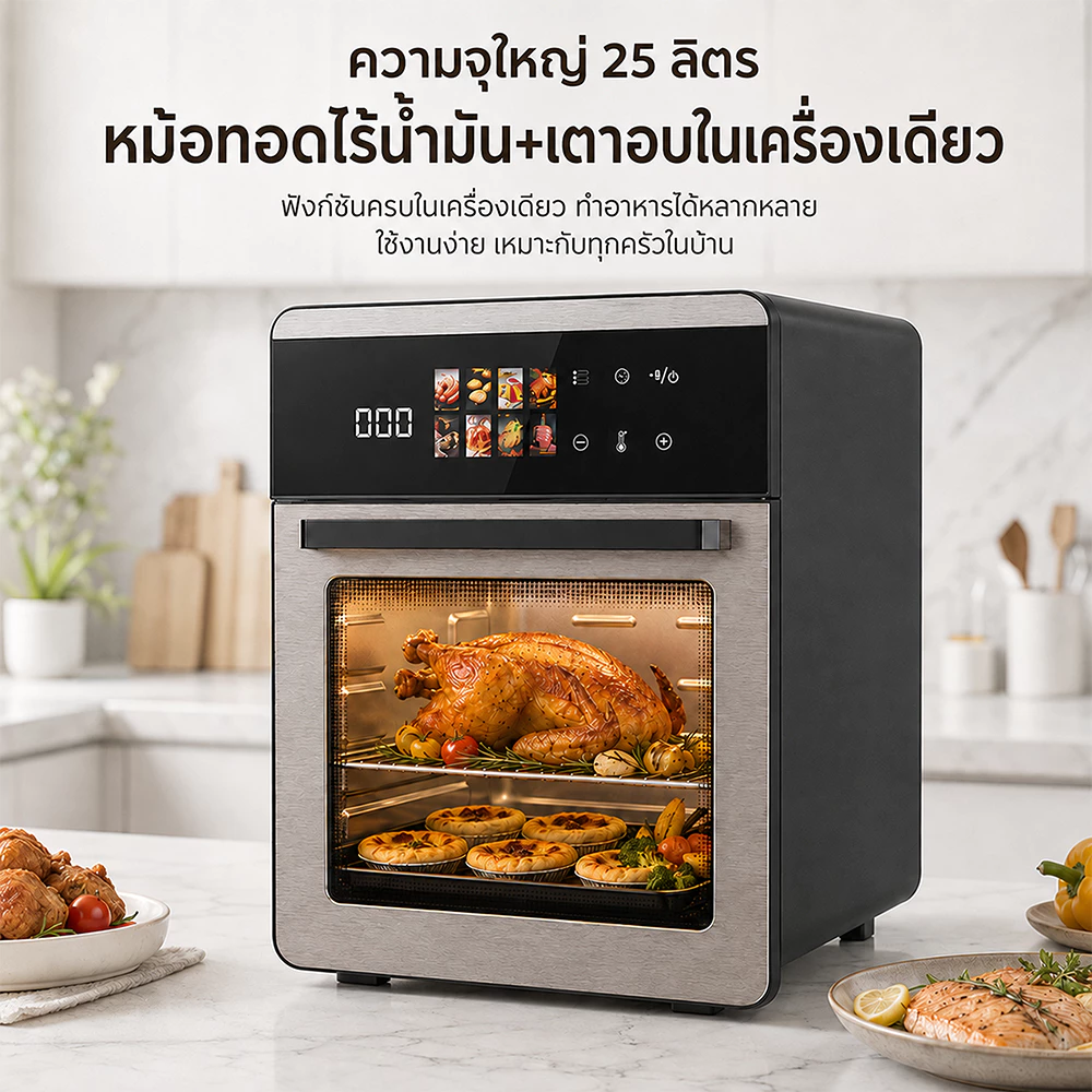 หม้อทอดไร้น้ำมัน 25L หม้ออบลมร้อน Air Fryer Oven อบทอดได้หลายเมนู ใช้น้ำมันน้อย 1700W ทำอาหารง่าย thumbnail 5