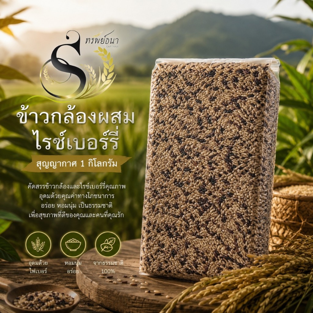 ข้าวกล้องผสมไรซ์เบอร์รี่ แพคสุญญากาศ 1 กิโลกรัม ตรา ทรัพย์ธนา